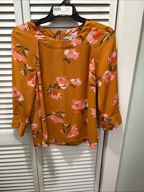 Daniel Rainn Mustard Floral Round-Neck Blouse